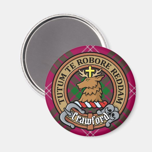 Clan Crawford Wappen über Tartan Magnet (Vorderseite/Rückseite)