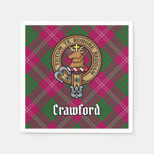 Clan Crawford Wappen über Tartan Serviette (Vorderseite)