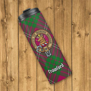 Clan Crawford Wappen über Tartan Thermosbecher