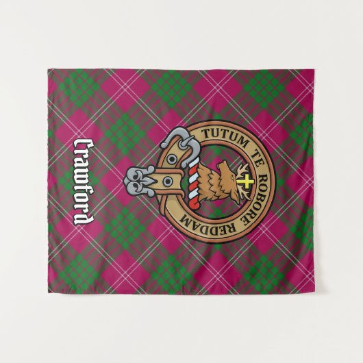 Clan Crawford Wappen über Tartan Wandteppich (Vorderseite (Horizontal))