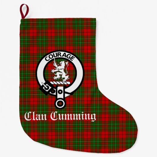 Clan Cumming Wappen Abzeichen und Tartan Personali Großer Weihnachtsstrumpf (Vorderseite)
