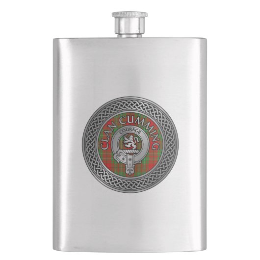 Clan Cumming Wappen & Tartan Knot Flask Flachmann (Vorderseite)
