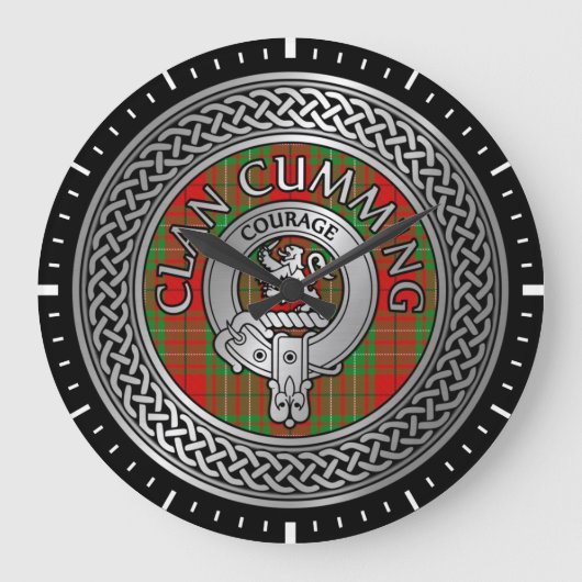 Clan Cumming Wappen & Tartan Knot Large Clock Große Wanduhr (Vorderseite)