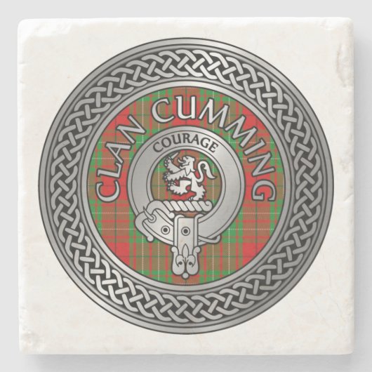 Clan Cumming Wappen & Tartan Knot Stone Untersetze Steinuntersetzer (Vorderseite)