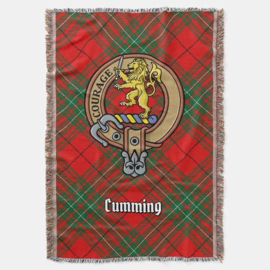 Clan Cumming-Wappen über Tartan Decke (Vorderseite Vertikal)