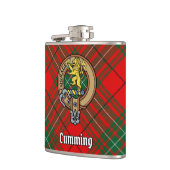 Clan Cumming Wappen über Tartan Flachmann (Links)
