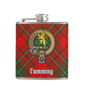 Clan Cumming Wappen über Tartan Flachmann (Vorderseite)