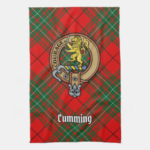 Clan Cumming Wappen über Tartan Geschirrtuch
