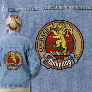 Clan Cumming Wappen über Tartan Jeansjacke