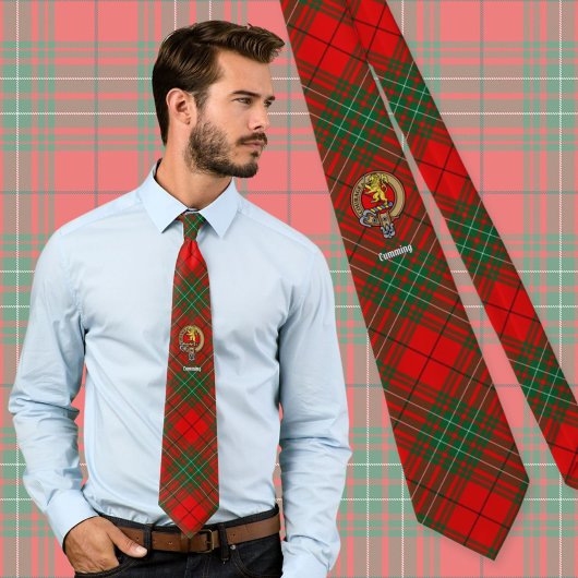 Clan Cumming Wappen über Tartan Krawatte