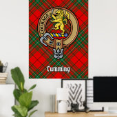 Clan Cumming Wappen über Tartan Poster (Heimbüro)