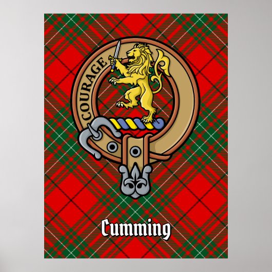 Clan Cumming Wappen über Tartan Poster (Vorne)