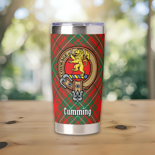 Clan Cumming-Wappen über Tartan Thermobecher