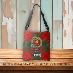 Clan Cumming Wappen über Tartan Tragetaschen Mit Langen Trägern