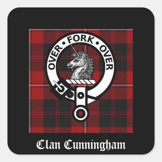 Clan Cunningham Abzeichen & Tartan Quadratischer Aufkleber (Vorderseite)
