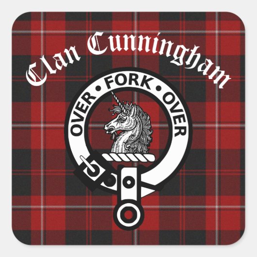 Clan Cunningham Abzeichen & Tartan Quadratischer Aufkleber (Vorderseite)