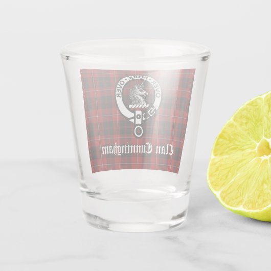 Clan Cunningham Abzeichen & Tartan Schnapsglas (Rückseite)