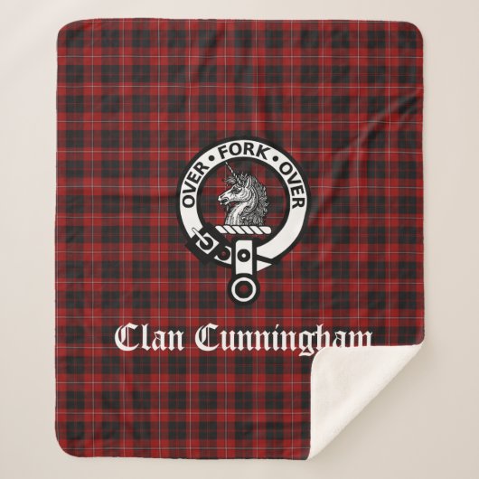 Clan Cunningham Wappen Abzeichen und Tartan Sherpadecke (Vorderseite)