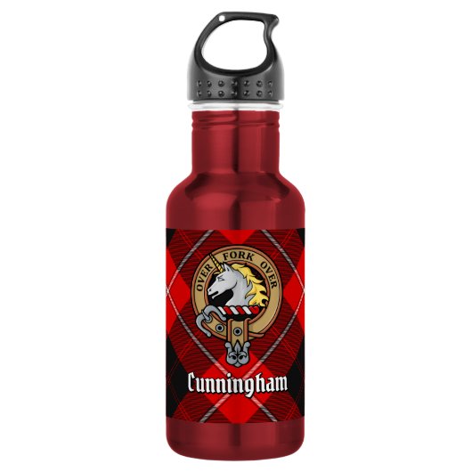 Clan Cunningham Wappen über Tartan Edelstahlflasche (Vorderseite)