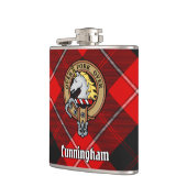 Clan Cunningham Wappen über Tartan Flachmann (Links)
