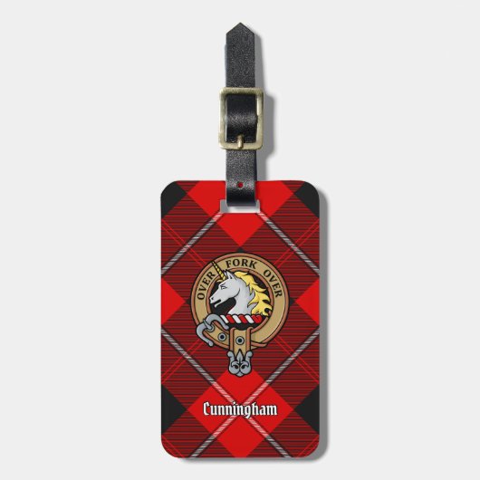 Clan Cunningham Wappen über Tartan Gepäckanhänger (Vorderseite vertikal)