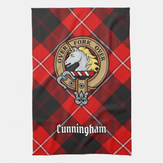 Clan Cunningham Wappen über Tartan Geschirrtuch (Vertikal)