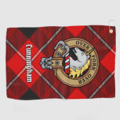 Clan Cunningham Wappen über Tartan Golfhandtuch (Horizontal)