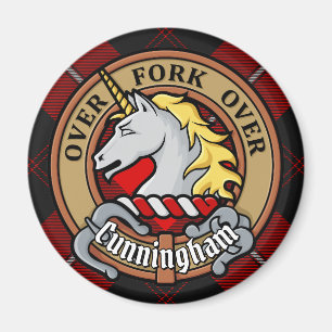 Clan Cunningham Wappen über Tartan Magnet