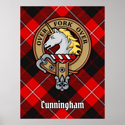 Clan Cunningham Wappen über Tartan Poster (Vorne)