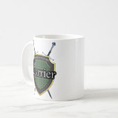 Clan Currie Currier Tartan Shield & Schwerter Kaffeetasse (Vorderseite Links)
