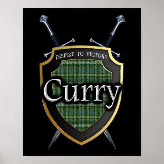 Clan Currie Curry Tartan Shield & Schwerter Print Poster (Vorne)