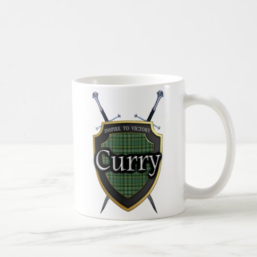 Clan Currie Currytartan-Schild u. Schwerter Kaffeetasse (Rechts)