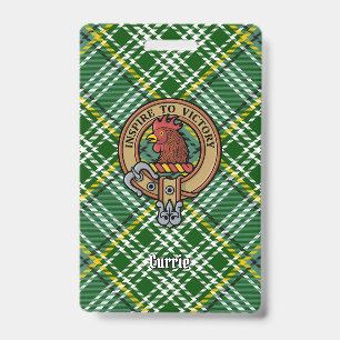 Clan Currie Hahn-Wappen über Tartan Ausweis