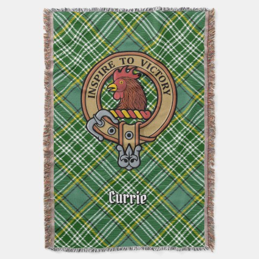 Clan Currie Hahn-Wappen über Tartan Decke (Vorderseite Vertikal)