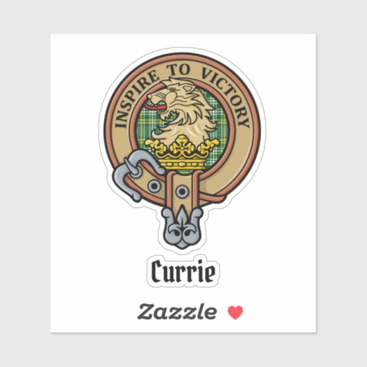 Clan Currie Lion Wappen über Tartan Aufkleber (Blatt)