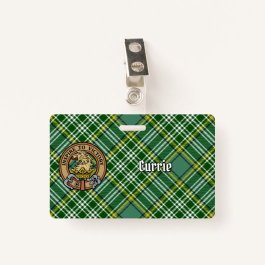Clan Currie Lion Wappen über Tartan Ausweis (Vorderseite mit Klammer)