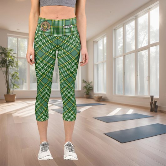 Clan Currie Lion Wappen über Tartan Capri Leggings