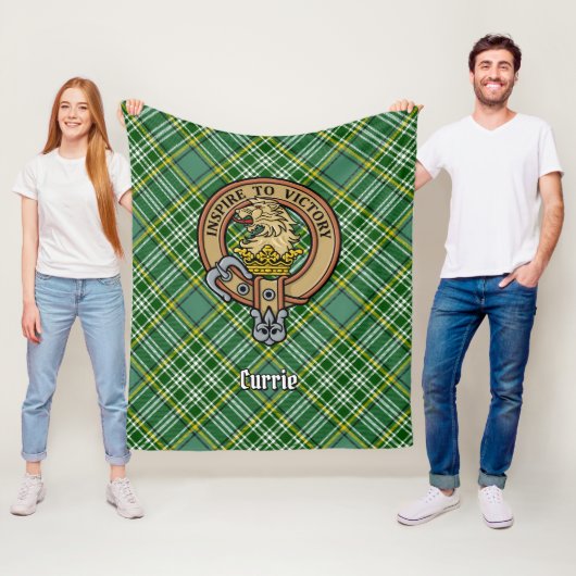 Clan Currie Lion Wappen über Tartan Fleecedecke (Beispiel)