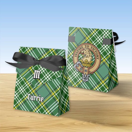 Clan Currie Lion Wappen über Tartan Geschenkschachtel