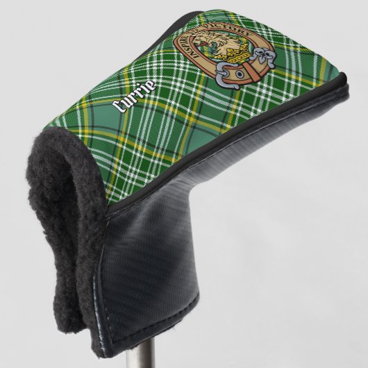 Clan Currie Lion Wappen über Tartan Golf Headcover (3/4 Vorderseite)