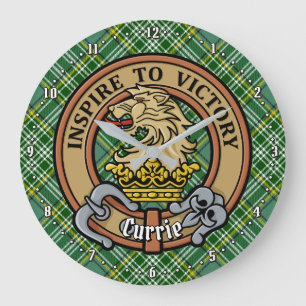 Clan Currie Lion Wappen über Tartan Große Wanduhr