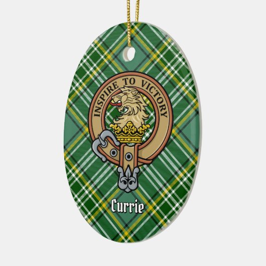 Clan Currie Lion Wappen über Tartan Keramik Ornament (Links)