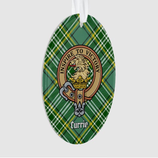 Clan Currie Lion Wappen über Tartan Ornament (Vorderseite)
