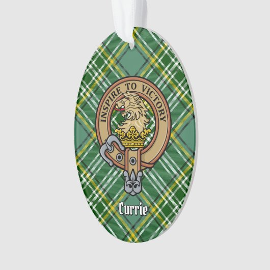 Clan Currie Lion Wappen über Tartan Ornament (Vorderseite)