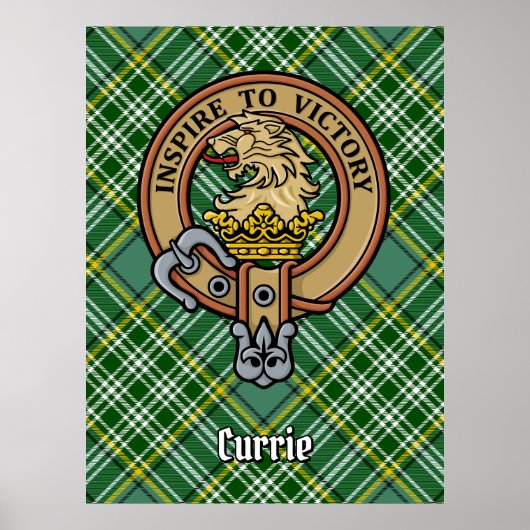 Clan Currie Lion Wappen über Tartan Poster (Vorne)