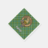 Clan Currie Lion Wappen über Tartan Serviette (Ecke)