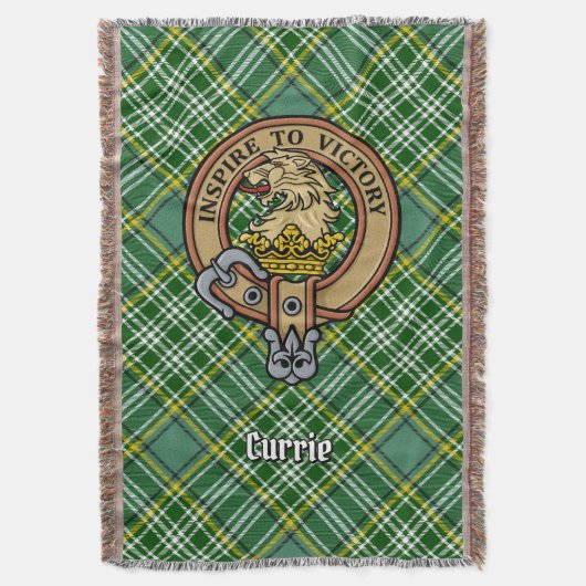 Clan Currie Löwenwappen über Tartan Decke (Vorderseite Vertikal)