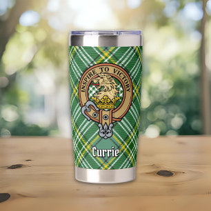 Clan Currie Löwenwappen über Tartan Thermobecher