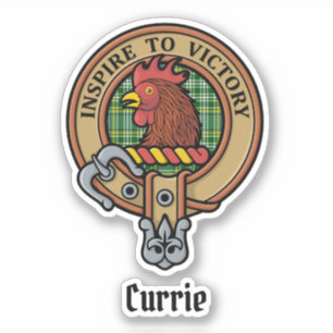 Clan Currie Rooster Wappen über Tartan Aufkleber