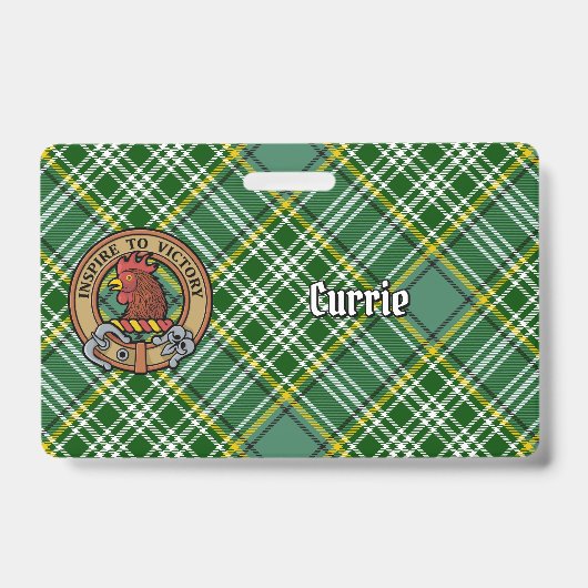 Clan Currie Rooster Wappen über Tartan Ausweis (Vorderseite)